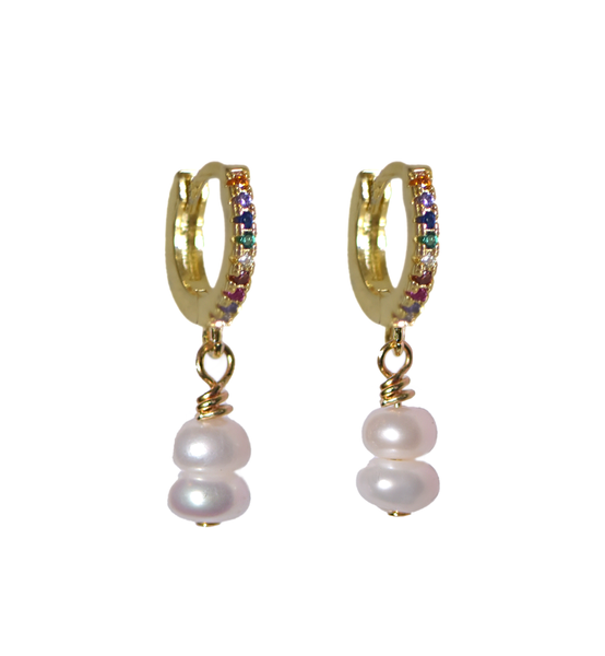 Spectrum Double Pearl 18Kt Gold-Plated Huggie Hoop Earrings