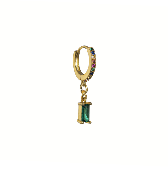 Ireland Green Baguette Gold-Plated Huggie Earring