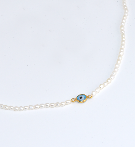 Evil Eye 003 Turkish Charm Freshwater Pearl Necklace