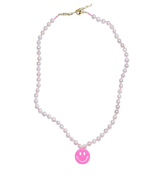 Acieed Smiley Hibiscus Neon Pink Freshwater Pearl Necklace