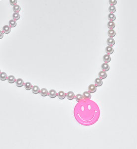Acieed Smiley Hibiscus Neon Pink Freshwater Pearl Necklace