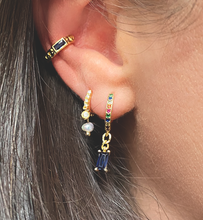 Load image into Gallery viewer, Germain Blue Baguette Gold-Plated Huggie Earring
