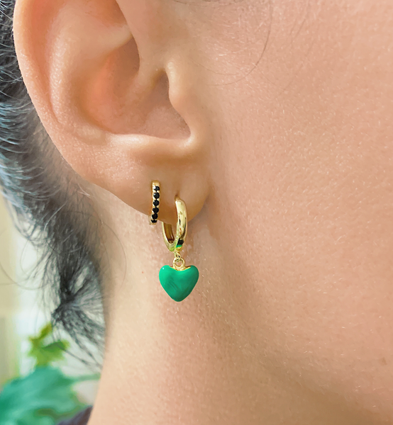 Grass 18Kt Gold-Plated Green Heart Earring