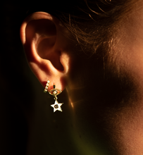 Load image into Gallery viewer, Famous 14Kt Gold-Plated White Enamel Star Mini Hoop
