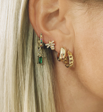 Load image into Gallery viewer, Ireland Green Baguette Gold-Plated Huggie Earring
