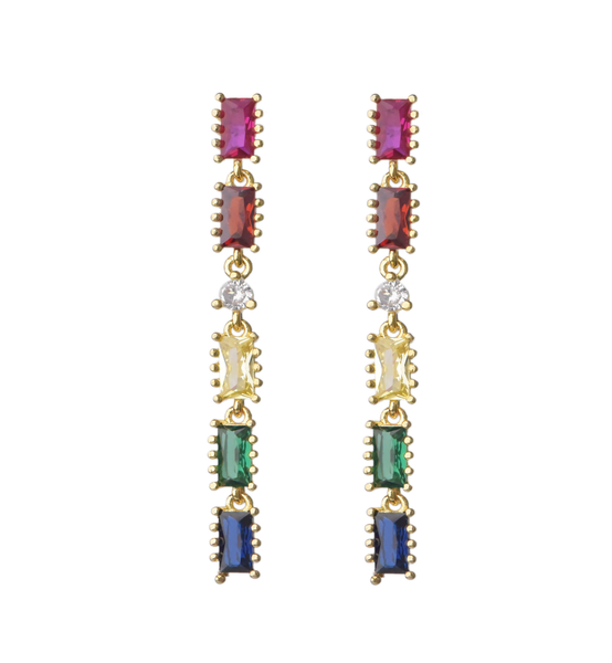 SOMEWHERE RAINBOW BAGUETTE 18KT GOLD-PLATED EARRINGS
