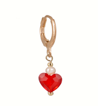 Load image into Gallery viewer, Fastlove Red Swarovski &amp; Pearl Gold-Plated Huggie Earring
