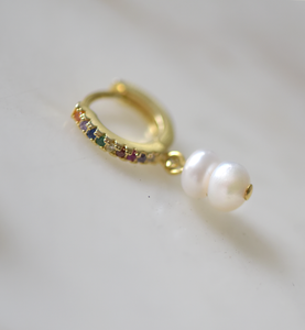 Spectrum Double Pearl 18Kt Gold-Plated Huggie Hoop Earrings