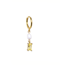 Load image into Gallery viewer, Pansy Yellow Baguette Pearl Gold-Plated Earring
