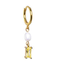 Load image into Gallery viewer, Pansy Yellow Baguette Pearl Gold-Plated Earring
