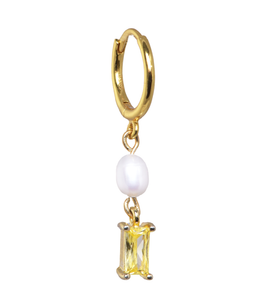 Pansy Yellow Baguette Pearl Gold-Plated Earring