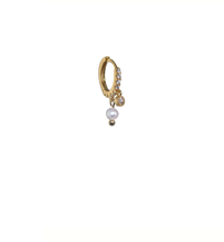 Load image into Gallery viewer, Duet Pearl &amp; Zirconia  Gold-Plated Mini Huggie Earring

