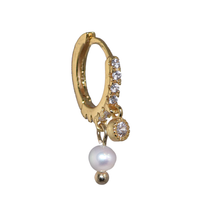 Load image into Gallery viewer, Duet Pearl &amp; Zirconia  Gold-Plated Mini Huggie Earring
