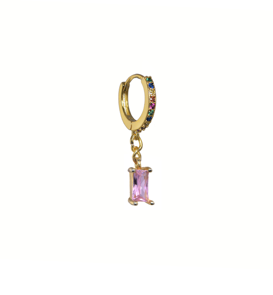 Flossy Pink Baguette Gold-Plated Huggie Earring