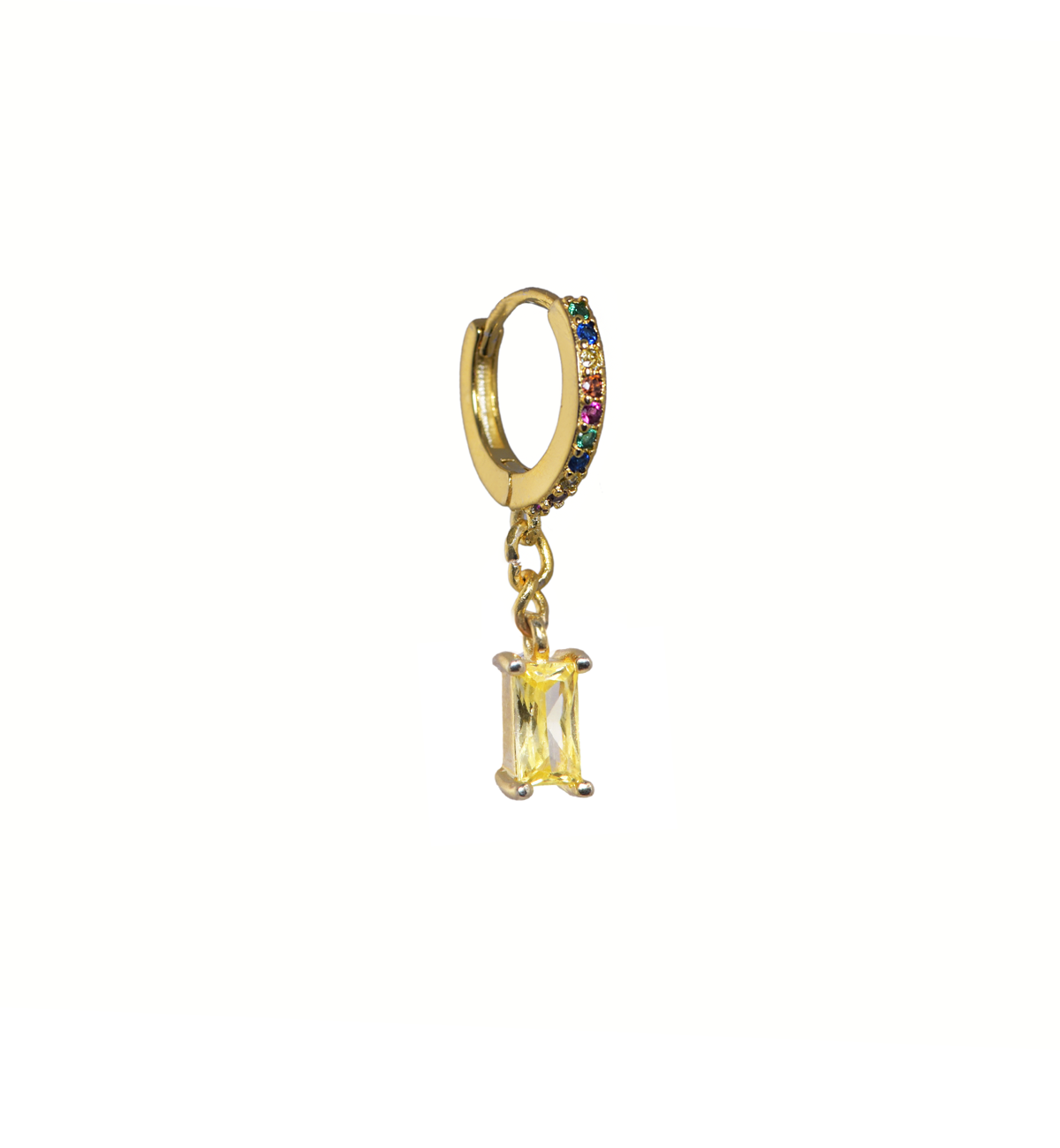 Sunshine Yellow Baguette Gold-Plated Huggie Earring