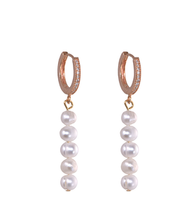 Cradle Pearl String Champagne Gold-Plated Earrings