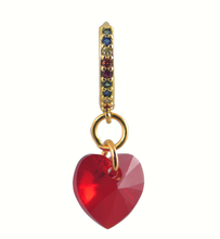 Load image into Gallery viewer, William Swarovski Crystal Heart &amp; Rainbow Hoop Earring
