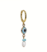 Load image into Gallery viewer, Evil Eye 001 18Kt Gold-Plated Turquoise Pearl Hoop Earrings

