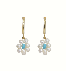 Daisy 18Kt Gold-Plated Turquoise Pearl Hoop Earrings