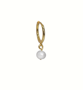 Rock 18Kt Gold-Plated Single Pearl Huggie Hoop Earring