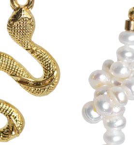 Eve 24Kt Gold-Plated Snake & Pearl Knot W/Opal Earrings