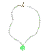 Load image into Gallery viewer, Acieed Smiley Shamrock Neon Green Freshwater Pearl Necklace

