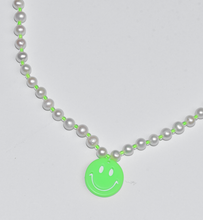 Load image into Gallery viewer, Acieed Smiley Shamrock Neon Green Freshwater Pearl Necklace
