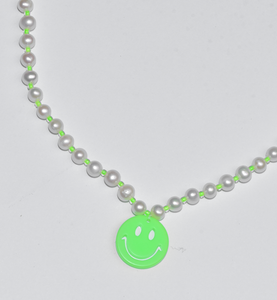 Acieed Smiley Shamrock Neon Green Freshwater Pearl Necklace