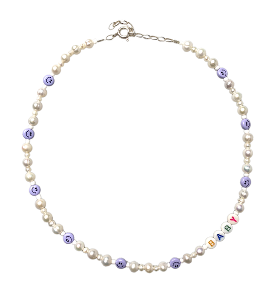 Personalised Lilac Smiley Pearl Necklace