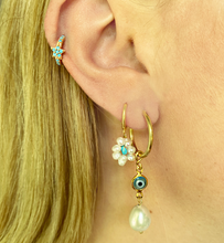 Load image into Gallery viewer, Daisy 18Kt Gold-Plated Turquoise Pearl Hoop Earrings

