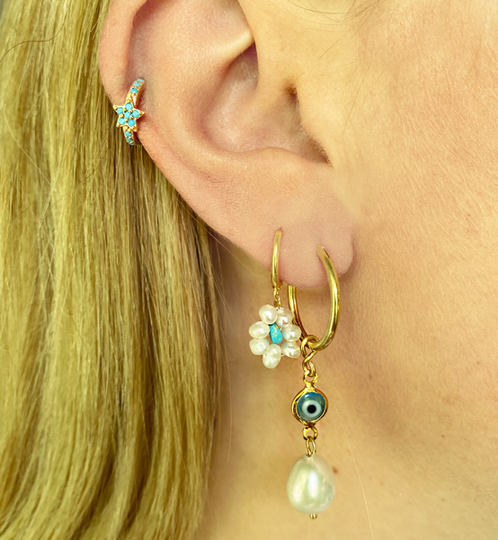 Daisy 18Kt Gold-Plated Turquoise Pearl Hoop Earrings